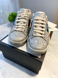 GUCCI New Ace Low Top Sneaker In White / Silver EU36