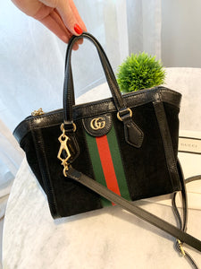 GUCCI Ophidia Suede Mini Tote Bag In Black