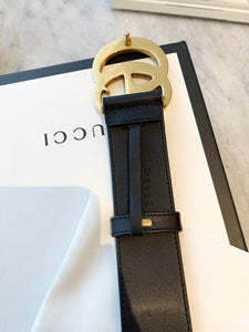 GUCCI Double G Buckle Wide Leather Belt In Black 80/32