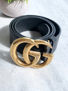 Gucci Wide leather belt with Double G buckle - Black - 75