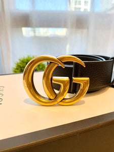 GUCCI GG Wide Leather Belt In Black 85-34