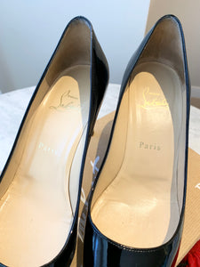 CHRISTIAN LOUBOUTIN Patent Calf No Matter 85 Peep Toe Pumps In Black EU39