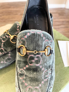 [SOLD] GUCCI Jordaan GG Velvet Effect Women’s Loafers in Emerald Green (EU)38