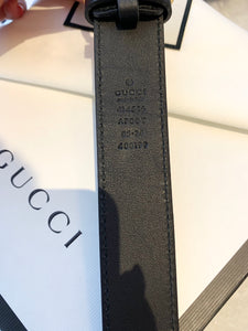 GUCCI Unisex GG Gold Buckle 1” Width Leather Belt In Black 85/34