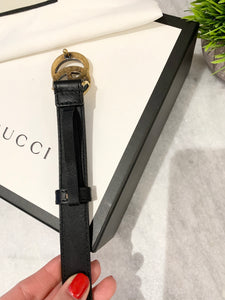 GUCCI Double G Buckle Skinny Leather Belt In Black 70/28