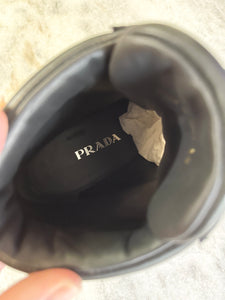 [SOLD] PRADA 55mm Block-Heel Combat Leather Ankle Booties in Black (EU) 37