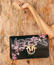 Load image into Gallery viewer, PINKO Love Me Tender Flowers Black Eco Leather Shoulder Bag In Black
