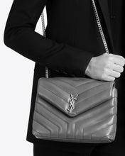 Load image into Gallery viewer, SAINT LAURENT Small Loulou Chain Shoulder Bag In Gray
