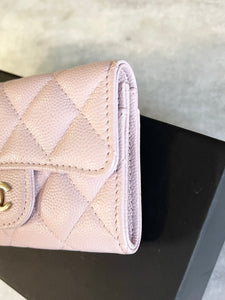 CHANEL 2021 Caviar Quilted Flap Card Holder In Light Pink