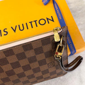 ▪️SOLD▪️LOUIS VUITTON Damier Ebene Neverfull MM Pochette Wristlet Pouch In Rose Ballerine